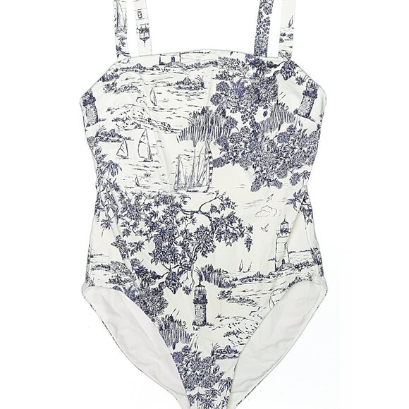 NWT VINEYARD VINES Square Neck One Piece Women's Bathing Suit Toile/Navy Size M - Picture 1 of 5